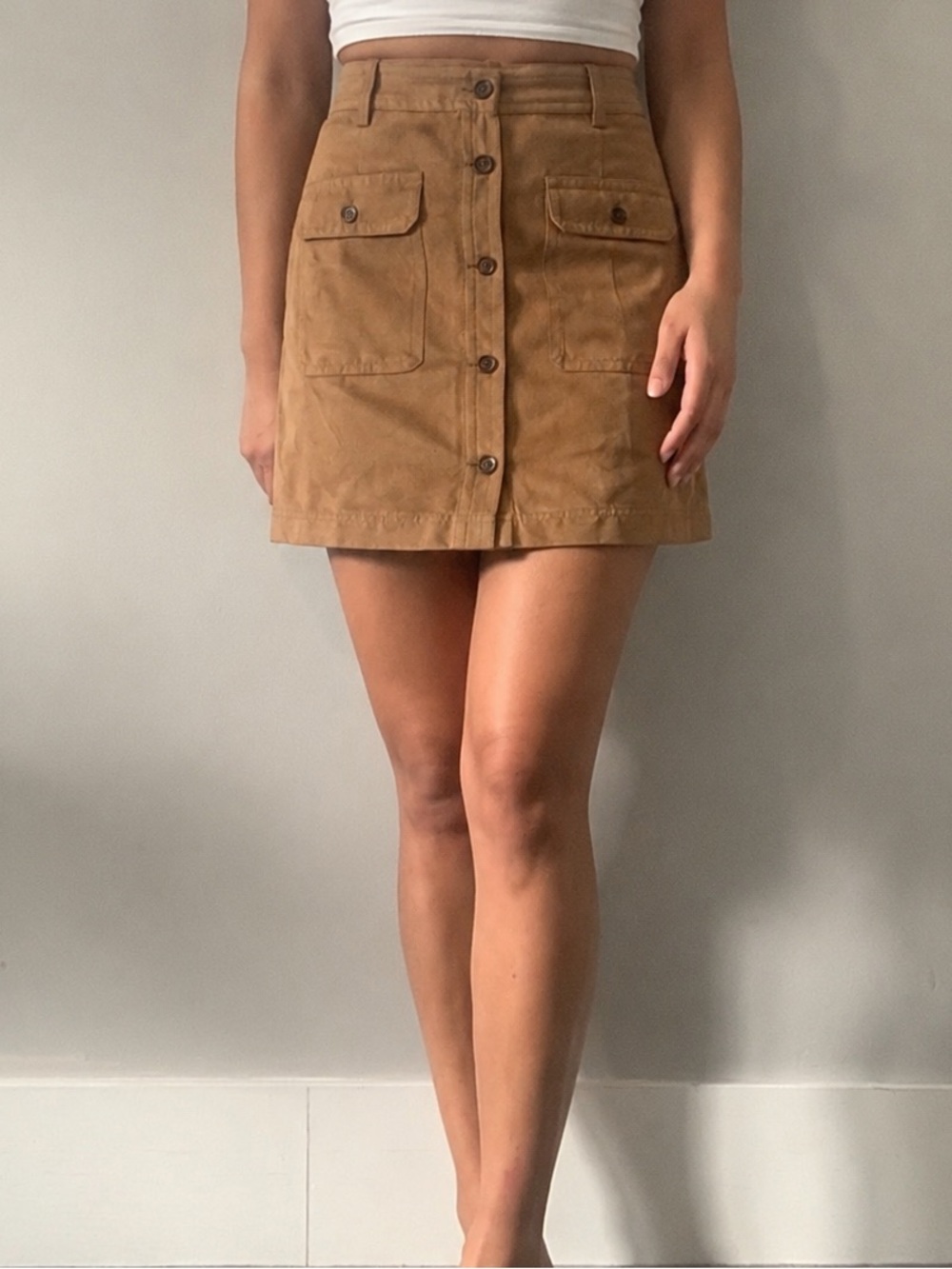 Banana Republic Vegan Suede Button-Front Skirt | Size 4 | Brown/Tan 🤎✨